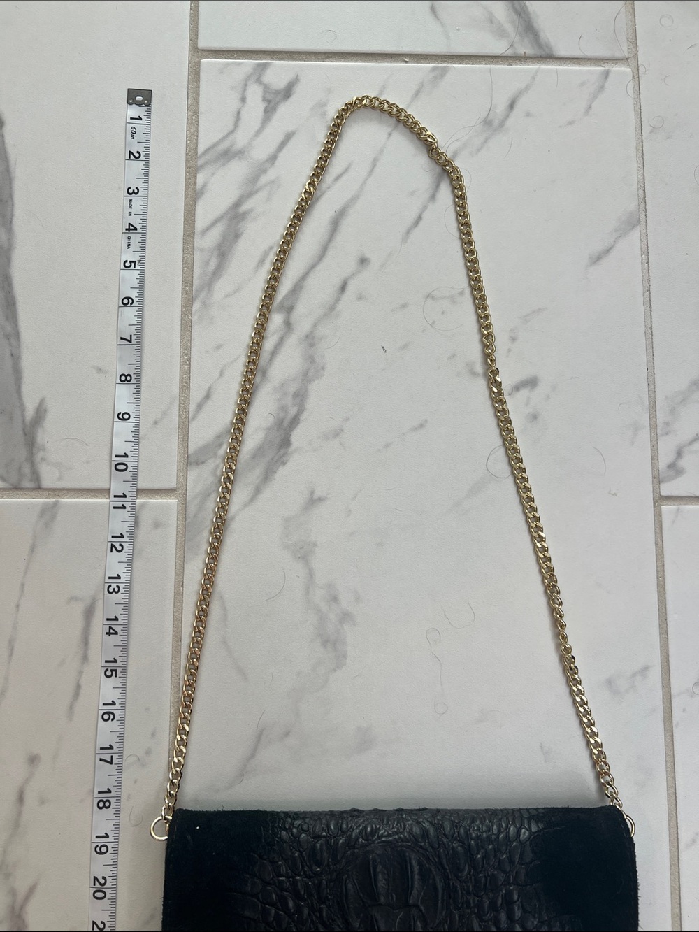 House of Harlow Black Croc-Embossed Shoulder Bag with Gold Chain - Picture 3 of 7